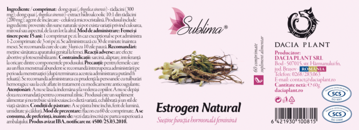 Estrogen natural Sublima, 60 comprimate, Dacia Plant [2]