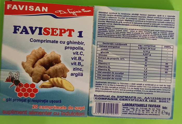 FAVISEPT 1 cu Ghimbir, 20 comprimate, Favisan laa Nana Plafar [3]