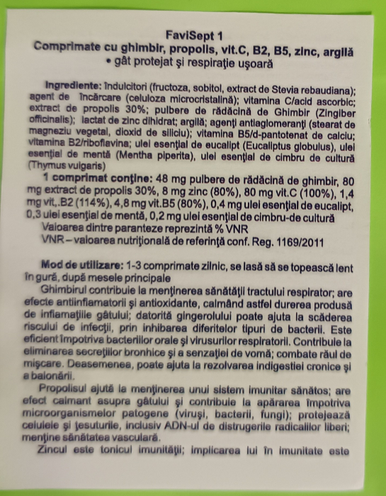 FAVISEPT 1 cu Ghimbir, 20 comprimate, Favisan laa Nana Plafar [4]