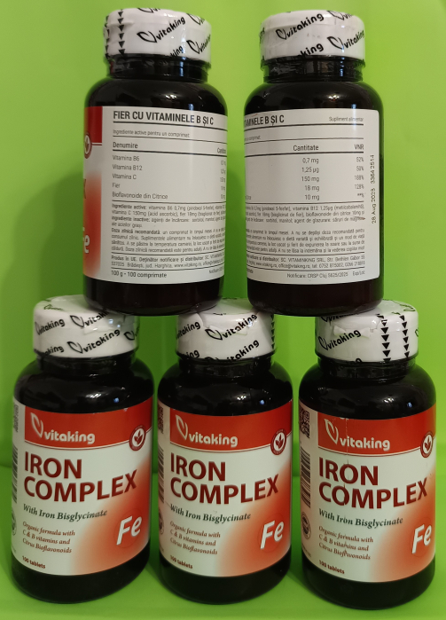 FIER (bisglicinat) 18 mg +VITAMINA B, C + Bioflavonoide, 100 comprimate, Vitaking la Nana Plafar [3]