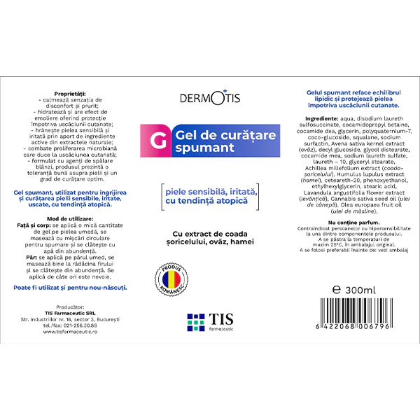 GEL de CURATARE SPUMANT DermoTIS 300 ml TIS Farmaceutic la Nana Plafar [2]