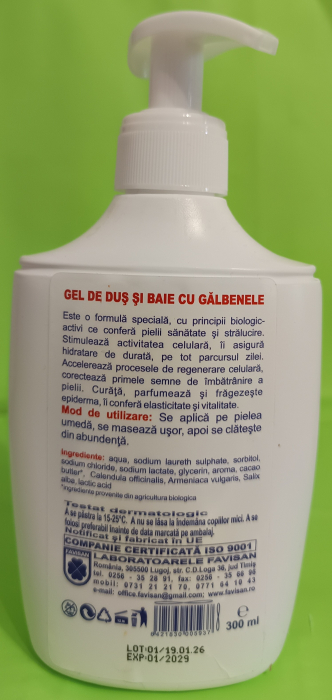 GEL de DUS cu Galbenele, Caise si Unt de Cacao, 300ml, Favisan [2]