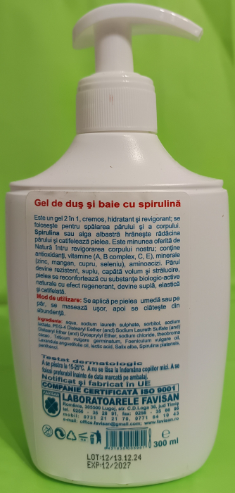 GEL de DUS cu Spirulina, Germeni de grau, Ulei Fenicul, Ulei Lavanda, Unt de Cacao, 300ml, Favisan [2]