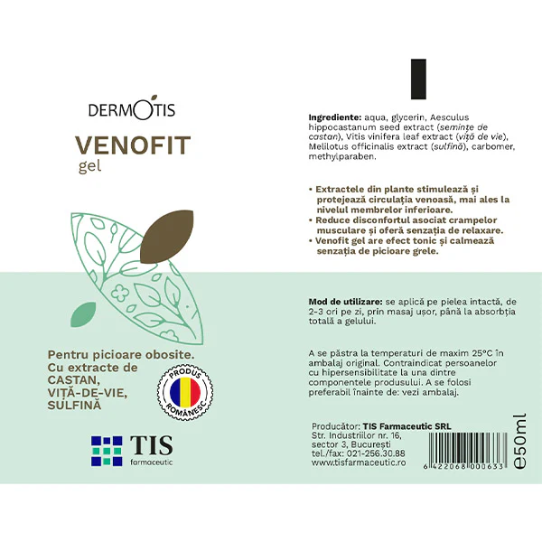 GEL VENOFIT PICIOARE OBOSITE cu CASTAN Dermotis, 50 ml, TIS Farmaceutic [2]