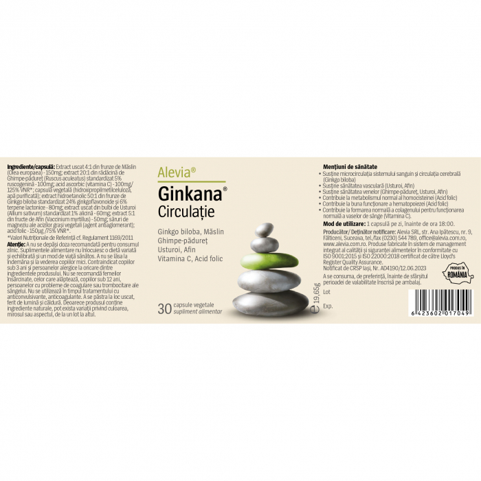 GINKANA CIRCULATIE, 30 capsule vegetale, Alevia [2]