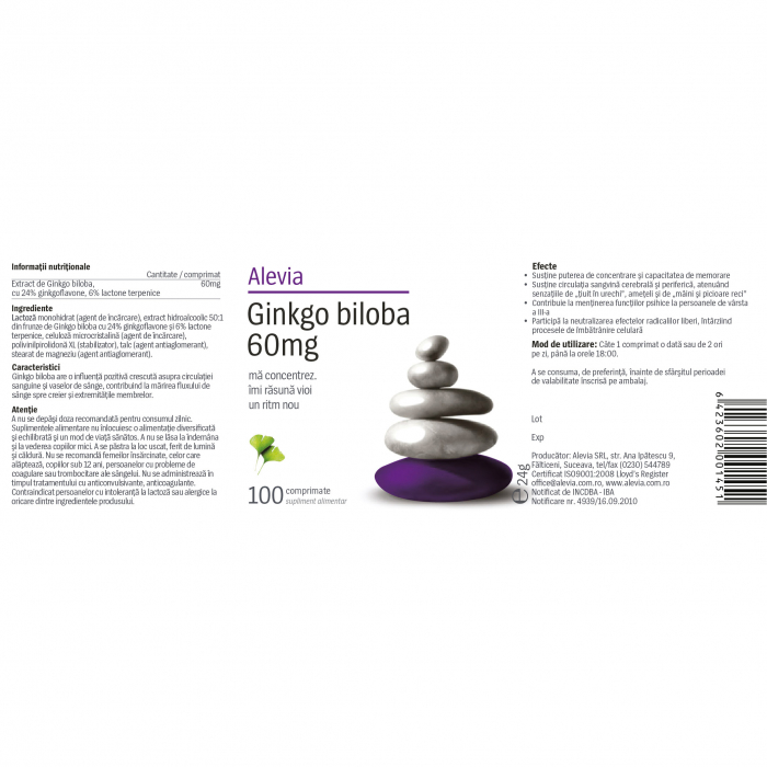Ginkgo Biloba 60mg, 100 comprimate, Alevia [2]