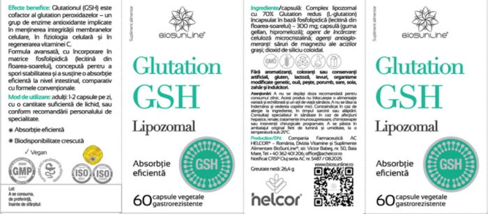 GLUTATION Lipozomal GSH, 60 capsule vegetale gastrorezistente, BioSunLine la Nana Plafar [2]
