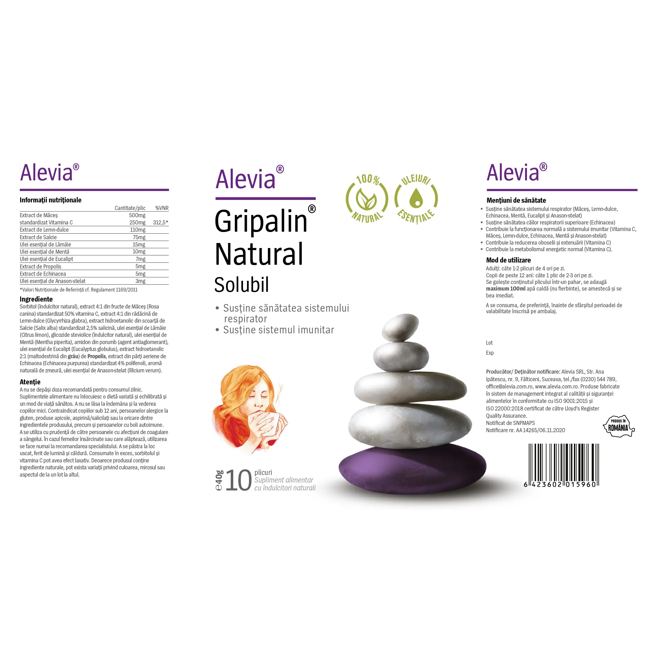 Gripalin natural solubil, 10 plicuri, Alevia la nana plafar [2]