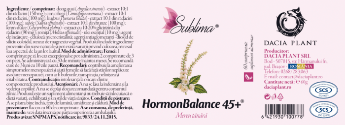 Hormon Balance 45+ Sublima, 60 comprimate, Dacia Plant [2]