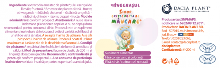 Ingerasul Sirop Creste Pofta de Mancare, 200 ml, Dacia Plant [2]