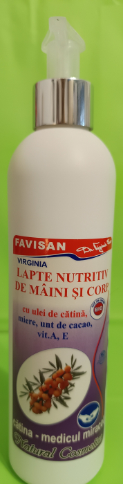 Lapte nutritiv Maini si Corp, cu ulei de CATINA, unt de cacao BIO, vit A,E, 200 ml, Favisan [2]
