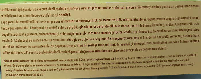 Laptisor de matca liofilizat, 10 fiole, Complex Apicol la Nana Plafar [3]
