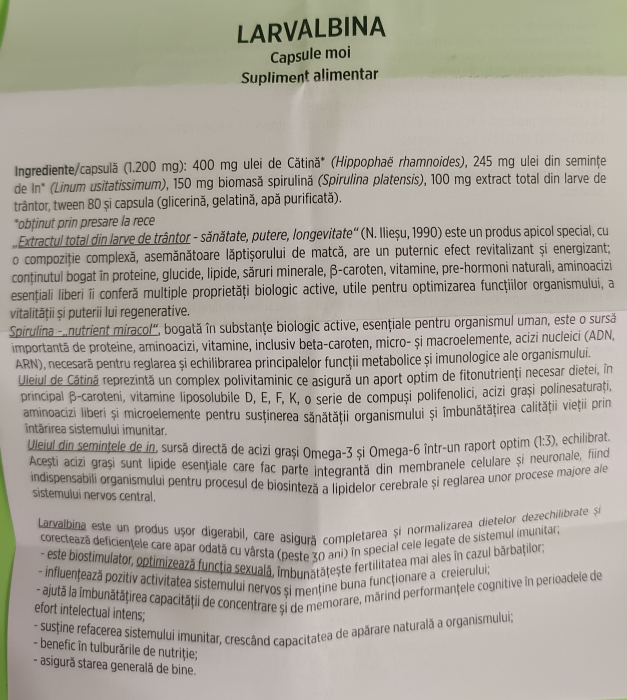LARVALBINA Extract din Larve, 40 capsule moi, Hofigal la Nana Plafar [3]
