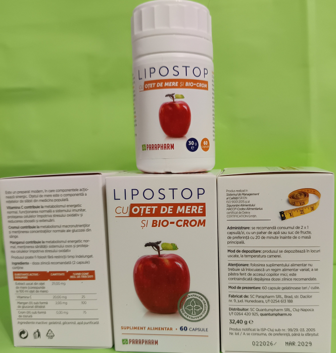 LIPOSTOP cu OTET de MERE si BIO-CROM, 60 capsule, Parapharm [2]
