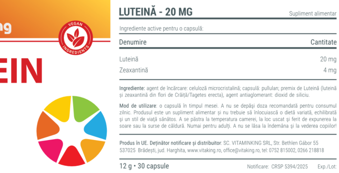 Luteina 20 mg - 30 capsule moi, Vitaking a Nana Plafar [3]