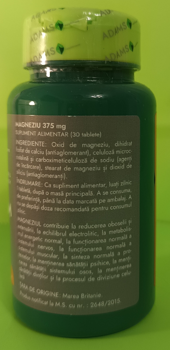 MAGNEZIU 375 mg, Adams Supplements la Nana Plafar [3]
