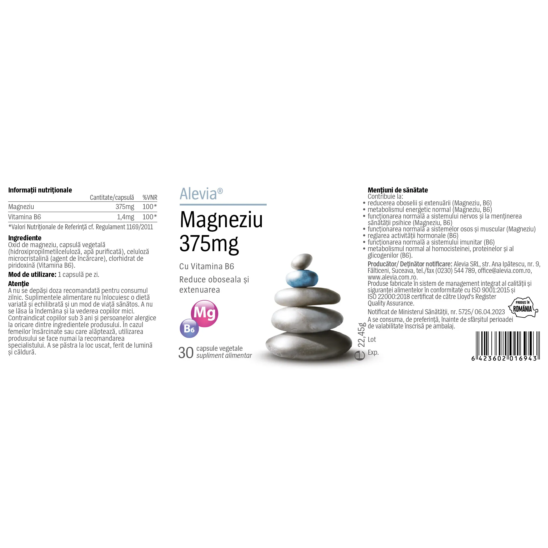 Magneziu 375mg B6, Alevia [2]