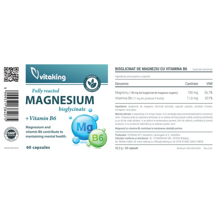 MAGNEZIU Bisglicinat cu vitamina B6, 60 capsule, Vitaking  la Nana Plafar [2]