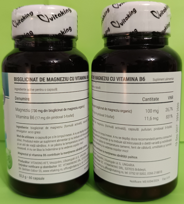 MAGNEZIU Bisglicinat cu vitamina B6, 60 capsule, Vitaking  la Nana Plafar [4]