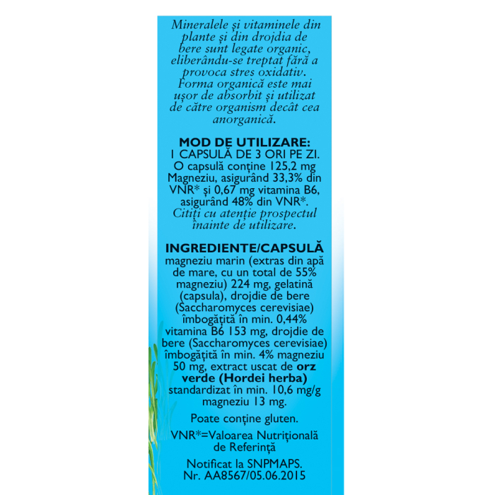Magneziu marin + B6, F178, 30 capsule, Fares la Nana Plafar [2]