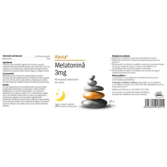 Melatonina 3 mg, 30 capsule moi, Alevia [2]