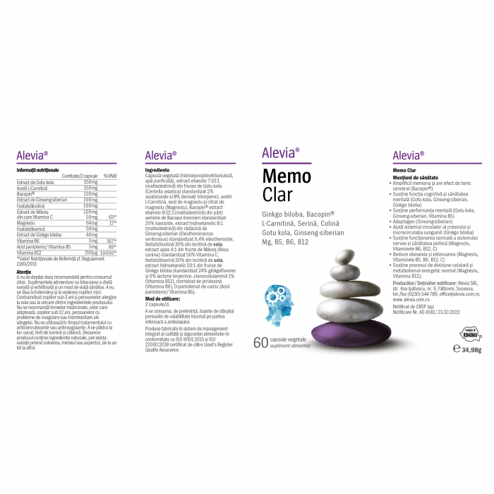 Memo Clar, 60 capsule vegetale, Alevia [2]