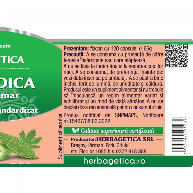 MOMORDICA 450 mg Extract Castravete Amar, Herbagetica [6]
