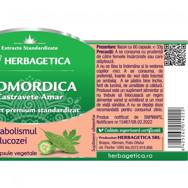 MOMORDICA 450 mg Extract Castravete Amar, Herbagetica [3]