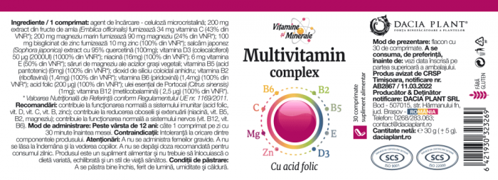 MULTIVITAMIN Complex cu Acid Folic, 30 comprimate, Dacia Plant [2]