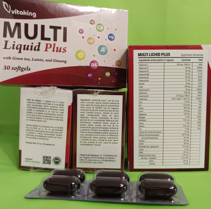 MULTIVITAMIN LICHID cu MINERALE GINSENG LUTEINA, 30 capsule gelatinoase, Vitaking [3]