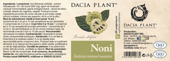 NONI 500mg, 60 comprimate, Dacia Plant [2]