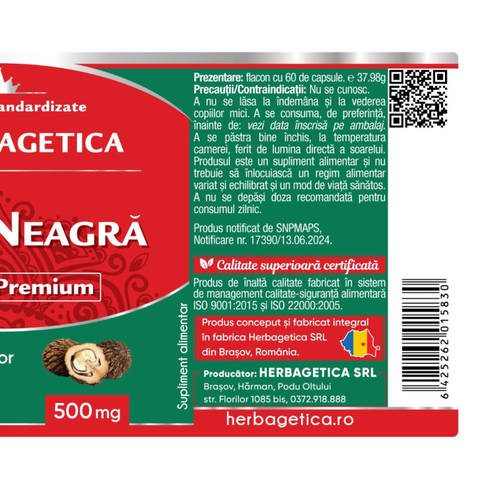 NUCA NEAGRA, 500 mg, 60 capsule, Herbagetica la Nana Plafar [3]