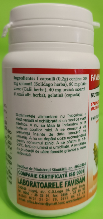 NUTRISAN R2 Splinuta, Sanziene, Urzica moarta, 40 capsule Favisan la Nana Plafar [3]