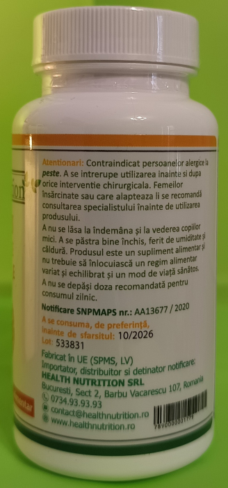 OMEGA 3 ulei de peste 500 mg + Vitamina E 5mg, 60 capsule moi, Health Nutrition [4]