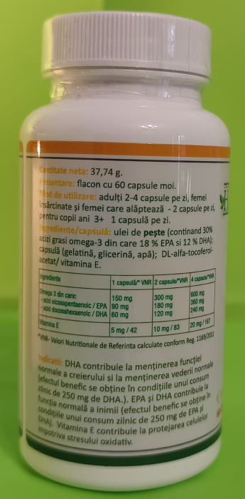 OMEGA 3 ulei de peste 500 mg + Vitamina E 5mg, 60 capsule moi, Health Nutrition [5]