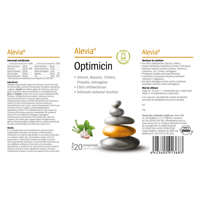 OPTIMICIN, antibiotic natural, 20 comprimate - ALEVIA [2]