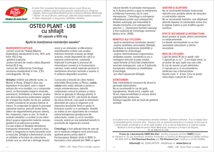 Osteo Plant cu Shilajit L98, 30 capsule, Fares [3]