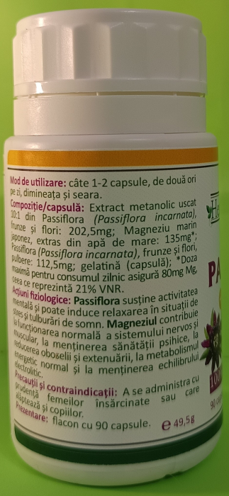PASSIFLORA cu Magneziu 100% naturala, 90 capsule, Health Nutrition la Nana Plafar [4]
