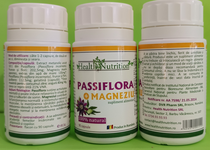 PASSIFLORA cu Magneziu 100% naturala, 90 capsule, Health Nutrition la Nana Plafar [5]