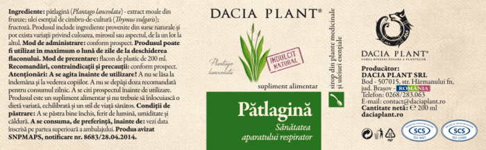 Sirop Patlagina, extract concentrat, fara zahar, 200 ml, Dacia Plant [2]
