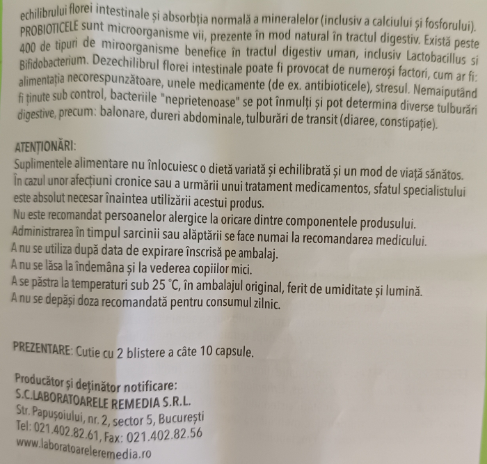 PROBIOREM, 20 capsule Remedia la Nana Plafar [4]
