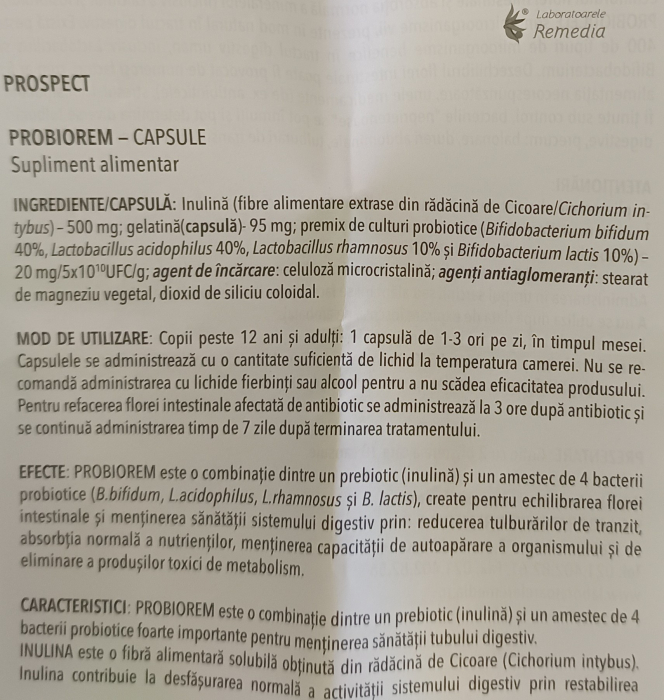 PROBIOREM, 20 capsule Remedia la Nana Plafar [3]