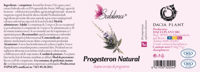 Progesteron Natural Sublima, 60 comprimate, Dacia Plant [2]
