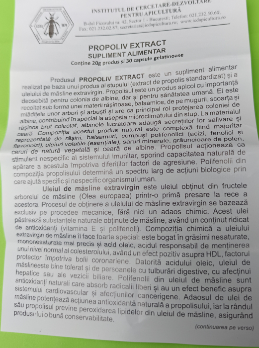 PROPOLIV EXTRACT 30 capsule gelatinoase Institutul Apicol la nana plafar [5]