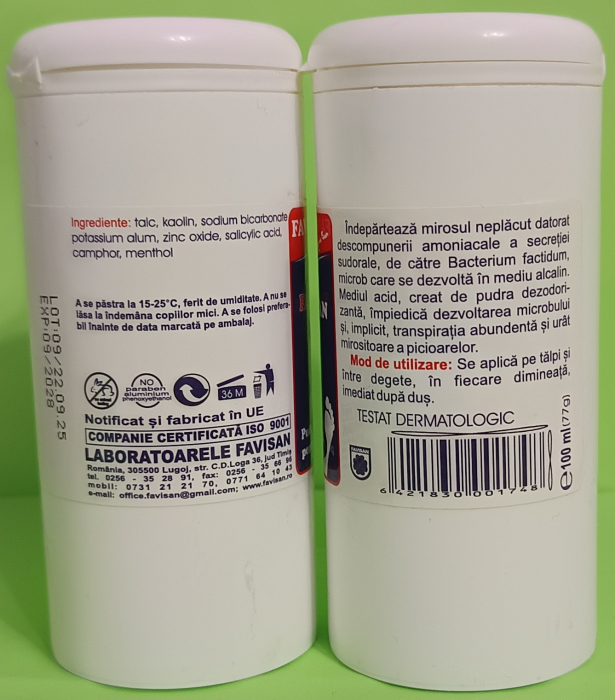 PUDRA ODORIZANTA pentru PICIOARE, 100ml,  Favisan [2]