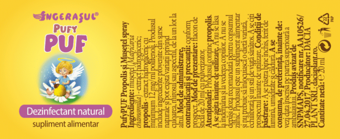 PufyPUF Propolis si Musetel spray - protejeaza aparatul respirator, 20 ml, Dacia Plant [2]