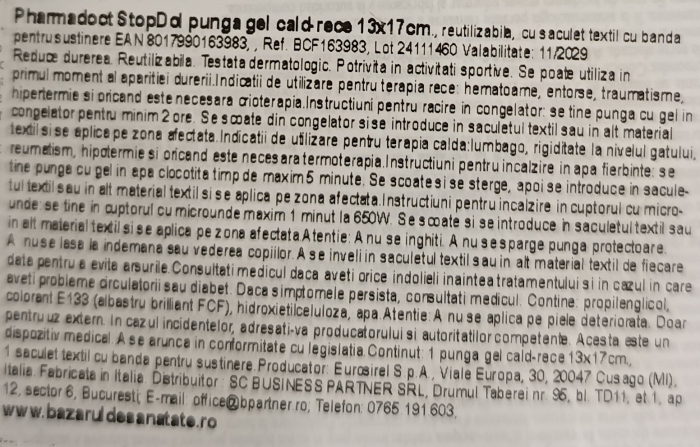 PUNGA CU GEL STOP DOL pentru terapie cald-rece, REUTILIZABIL,1 buc, PHARMADOCTl la Nana Plafar [4]