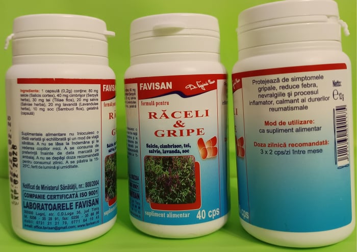RACELI & GRIPE-Salcie-Cimbrisor-Tei-Salvie-Lavanda, 40 capsule, Favisan [2]