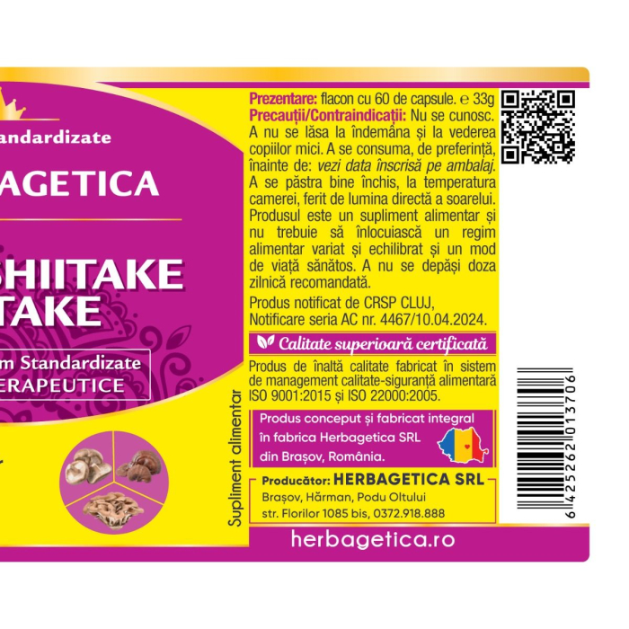 REISHI Shiitake Maitake, 60 capsule, Herbagetica la Nana Plafar [3]