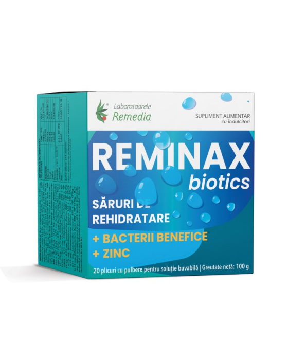 Reminax Biotics Saruri Rehidratare + Bacterii Benefice si Zinc, 20 plicuri, Laboratoarele Remedia [1]